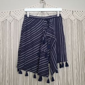 Aerie navy mock wrap tassel skirt
